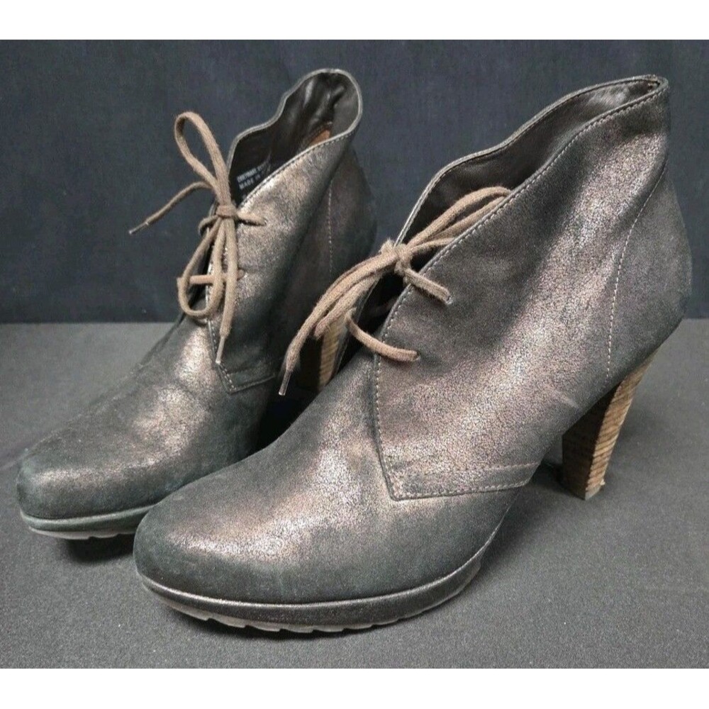 Paul Green Bootie Size 7.5 Bronze Metallic Suede Heel Platform Boots Shoes